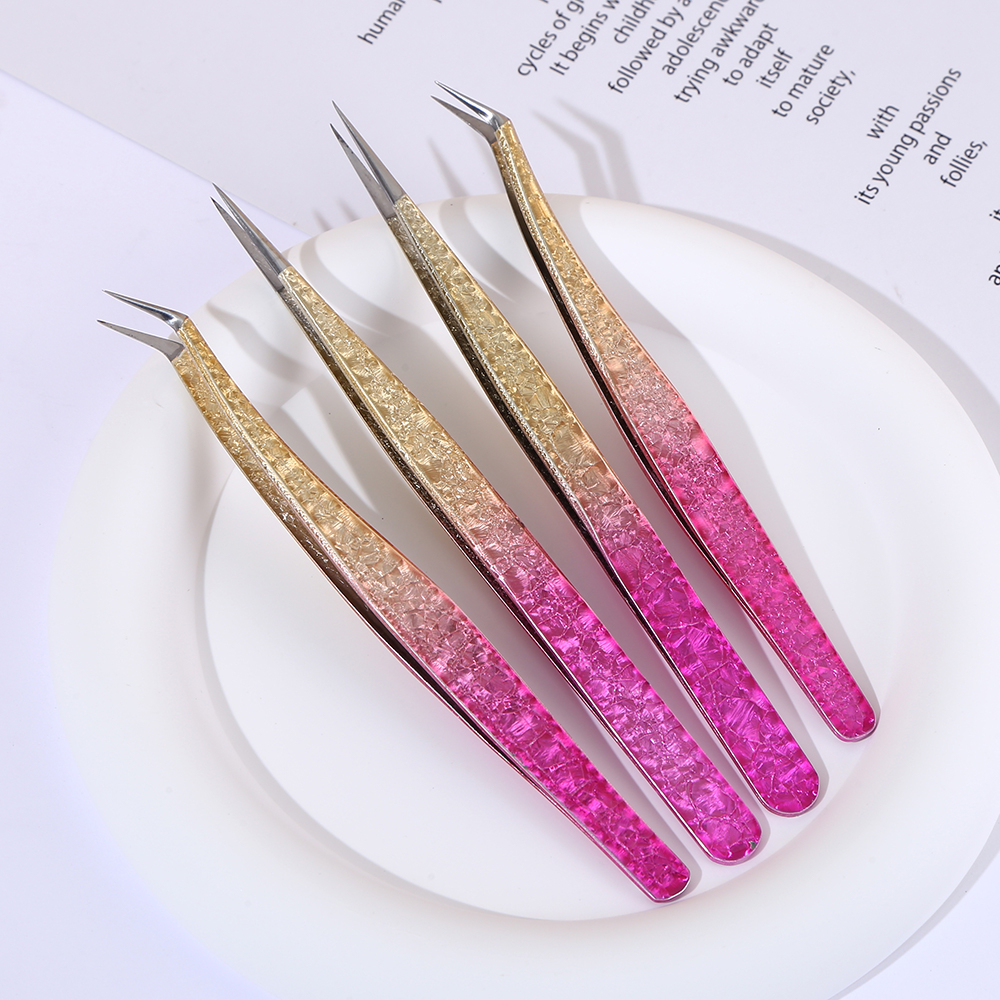 Um Conjunto Novo Estilo de Pinça de Espelho de Flor de Gelo Artesanato 2PCS Novo Estilo Pinça de Manicure Multifuncional Enxerto de Pestanas Pinça de Cílios Pinça de Precisão Pinça de Cotovelo Cor Conjunto de Pinça de Alta Precisão Pinça de Alta Precisão