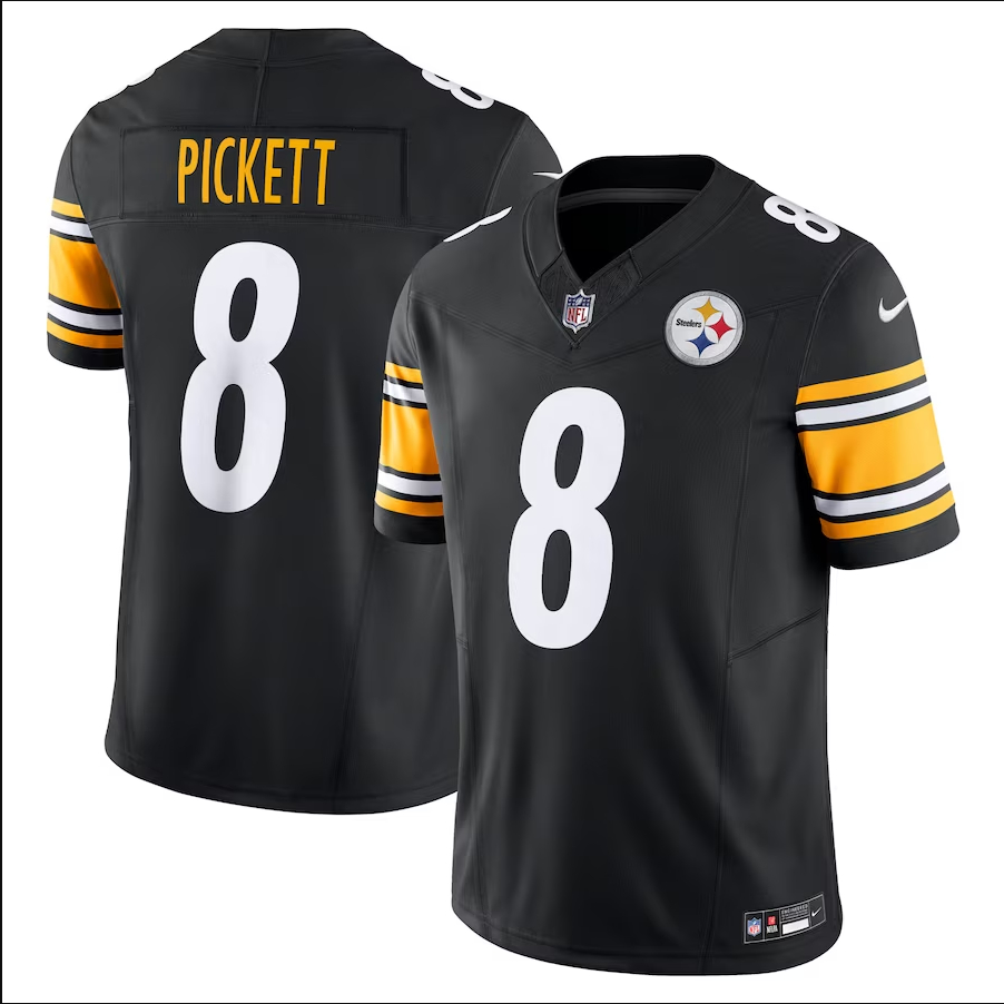 Masculino Camiseta 2024 Pittsburgh Steelers Kenny Pickett 2023NFL Vapor Preto F.U.S.E. Limitada Camisa De Futebol Americana Jersey