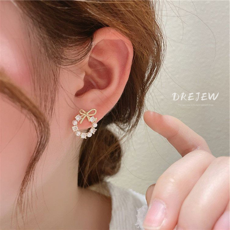 DREJEW 925 Silver Needle Versão Coreana Niche Zircon Diamond Pearl Earrings Moda Feminina Brincos Temperamento Hipoalergênicos