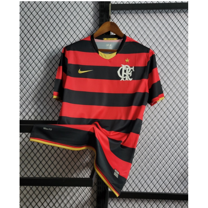 Time Shirt (Retro) 9/08 Camisa vermelha flamenga e listras pretas S-4XL