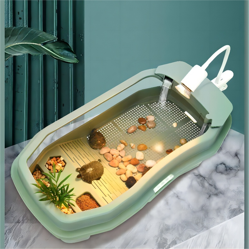 EasyMoGo Tanque De Tartaruga Eco-Natural Habitat Verde-Réptil Com Acessórios De Paisagem Luxuosa