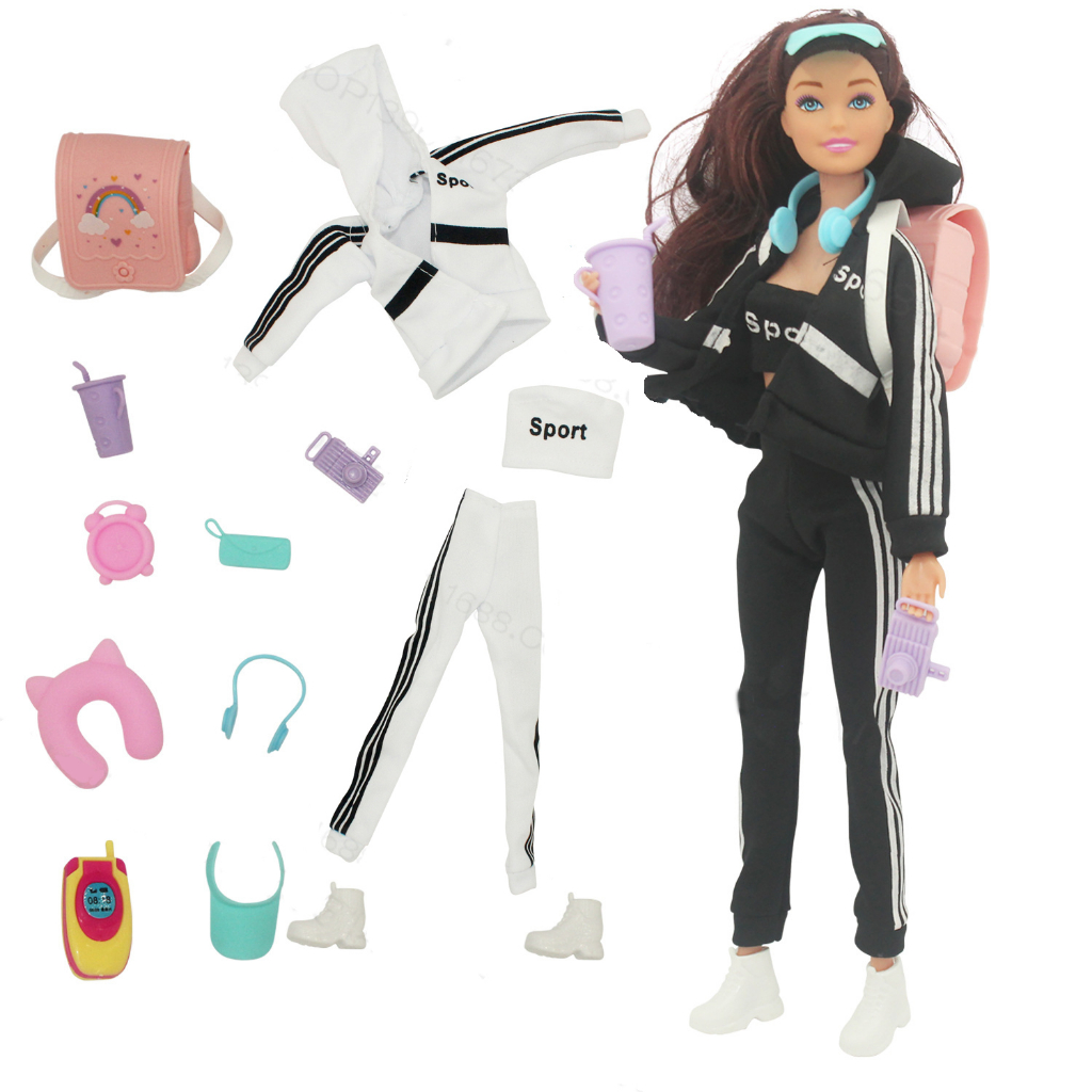 kit 3 peças de roupa de Barbie Para o Frio De Calça Casaco e Top