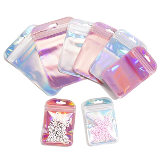 St.kunkka 20 Peças Auto-Adesivo Laser Saco Plástico Colorido Saco Plástico Polipropileno OPP Material Embalagem Saco Ziplock com Furos Suspensos para Produtos de Embalagem Acessórios para Presentes