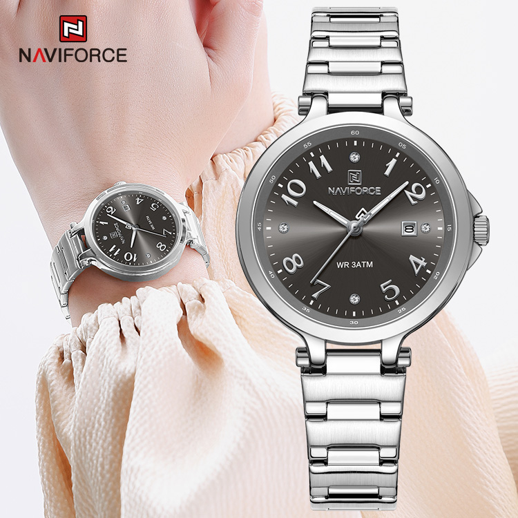 Relógio Analógico NAVIFORCE Fashion Casual Business Black Women Watch Pulseira De Aço Inoxidável Data Para Mulheres Original 5033