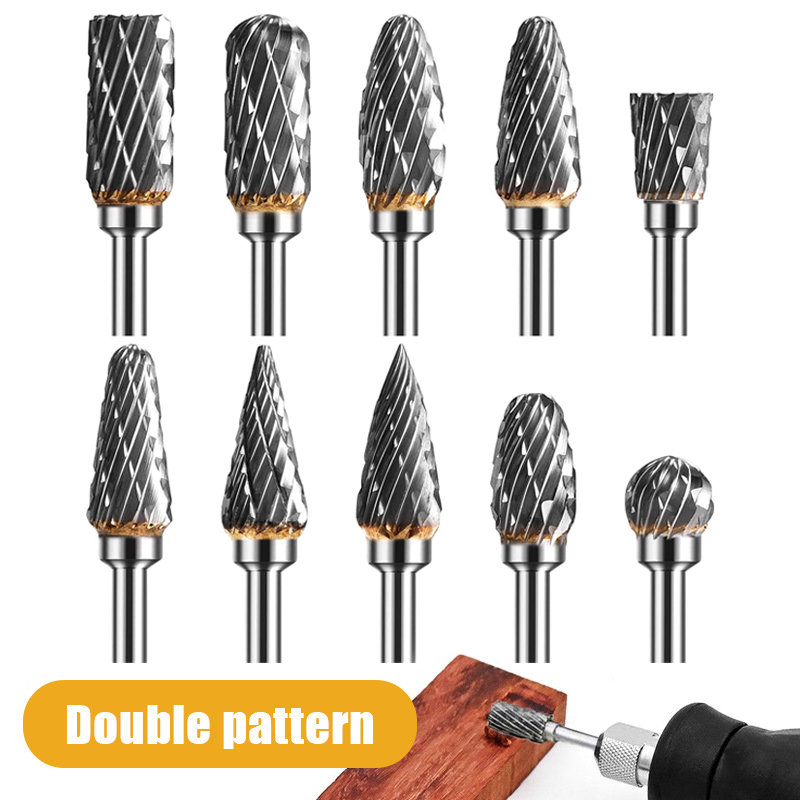 10PCS Fresa De Brocas Rotativas De Aço Tungstênio Longo Ferramentas Cabeçote De Retificação De Metal