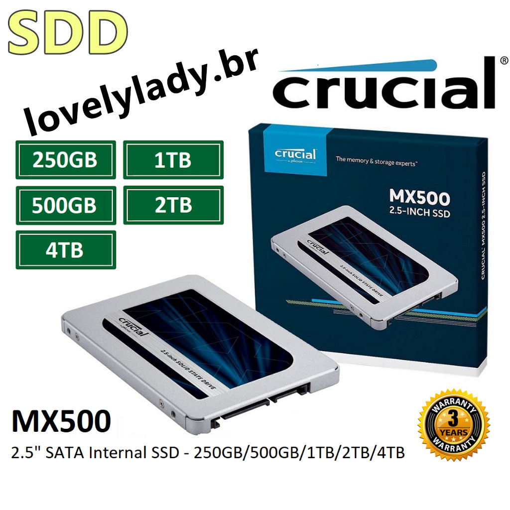 CRUCIAL MX500 SSD 2.5 " SATA Para Laptop/Desktop PC (250GB/500GB/1TB/2TB) Até 560MB/s Leia/Atualize A 510MB Escrever