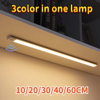 60cm Luz 3 Cores Regulável Led Luminária USB Recarregável Lâmpada Sensor De Movimento Luz Noturna Iluminação Sensor Para Cozinha Closet Quarto