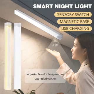 Sensor De Movimento Inteligente De Sucção Magnética Luz Nocturna LED Brilho Ajustável TYPE-C Recarregável Para Iluminação De Armários De Cabeceira De Cama 10/20/30/50cm