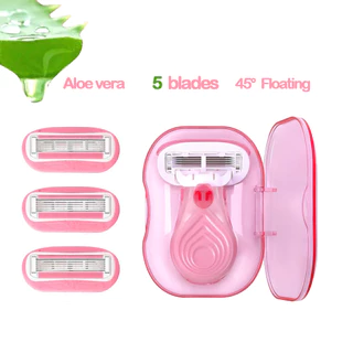 gilete feminina Mini navalha de viagem para mulheres Aloe vera 5 lâminas, kit de barbear Essentials para pele lisa, barbeador feminino mini gilette