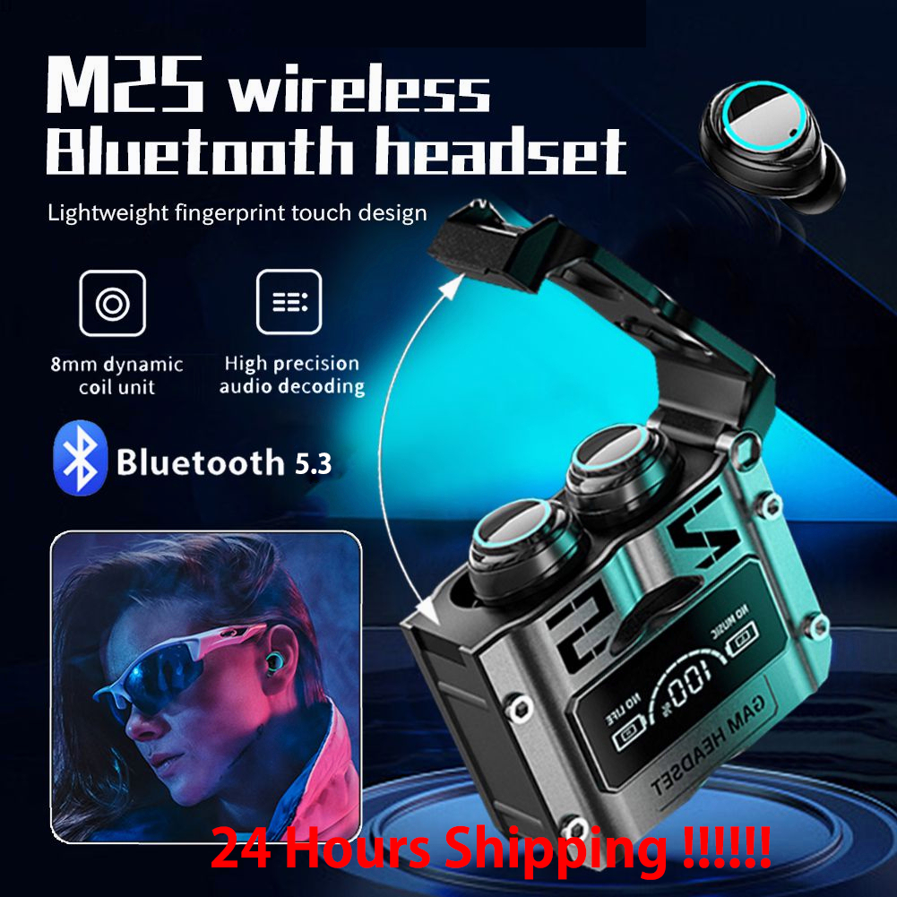 2023 Novo TWS M25 Fone De Ouvido bluetooth 5.3 Sem Fio À Prova D'água 9D Stereo Sports Earbuds LED Microphoe