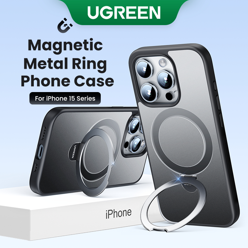 Estojo Para Telefone Com Suporte De Anel Magnético UGREEN Pontapé Ajustável Multiangular iPhone 15 15 Pro 15 Plus Max À Prova De Choque