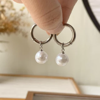 【 Miss Não Pode 】 E109 Brincos De Aço Inoxidável Tarnish Para Mulher Pérola Com Arco De Prata Minimalistas