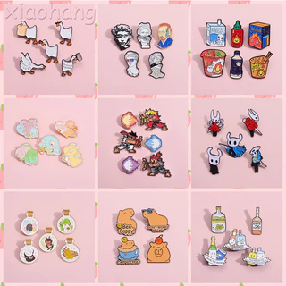 4-6Pcs/Set Cartoon Cat Duck Pins Esmalte Bottle Cup Texto Citações Brochura Anime Street Fighter Pin Lapela Crachás Jóias Presentes Para Amigos