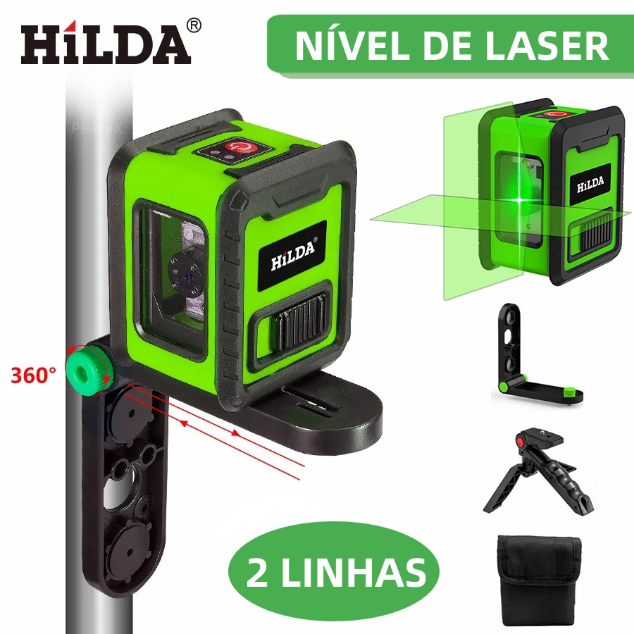 2 Linhas Laser Nível Auto-Nivelamento Luz Verde Feixe