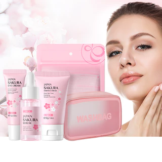 LAIKOU Sakura Brightening Skincare Set Kit De Viagem Com Soro Facial Washbag Creme Hidratante Para Os Olhos Liso