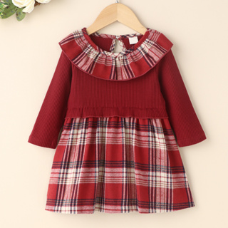 【 Ready Stock 】 Dress Roupas De Bebê Menina Festa De Outono Casual Primavera Vermelha Plaid Manga Longa Meninas Princesas Vestidos 3 6 9 12 18 Meses