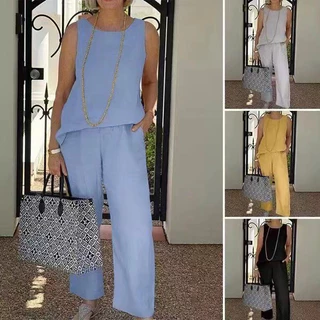 2024 Nova Camiseta Calça De Verão Sólida Drawstring Loose Neck Street Set