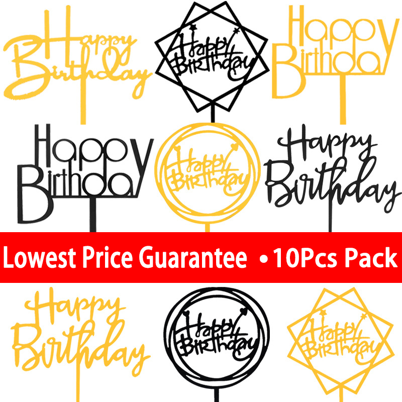 10Pcs/Set Feliz Aniversário Topper Bolo De Toppers Acrílico Ouro Rosa Bebê Ducha Decorações Bandeira