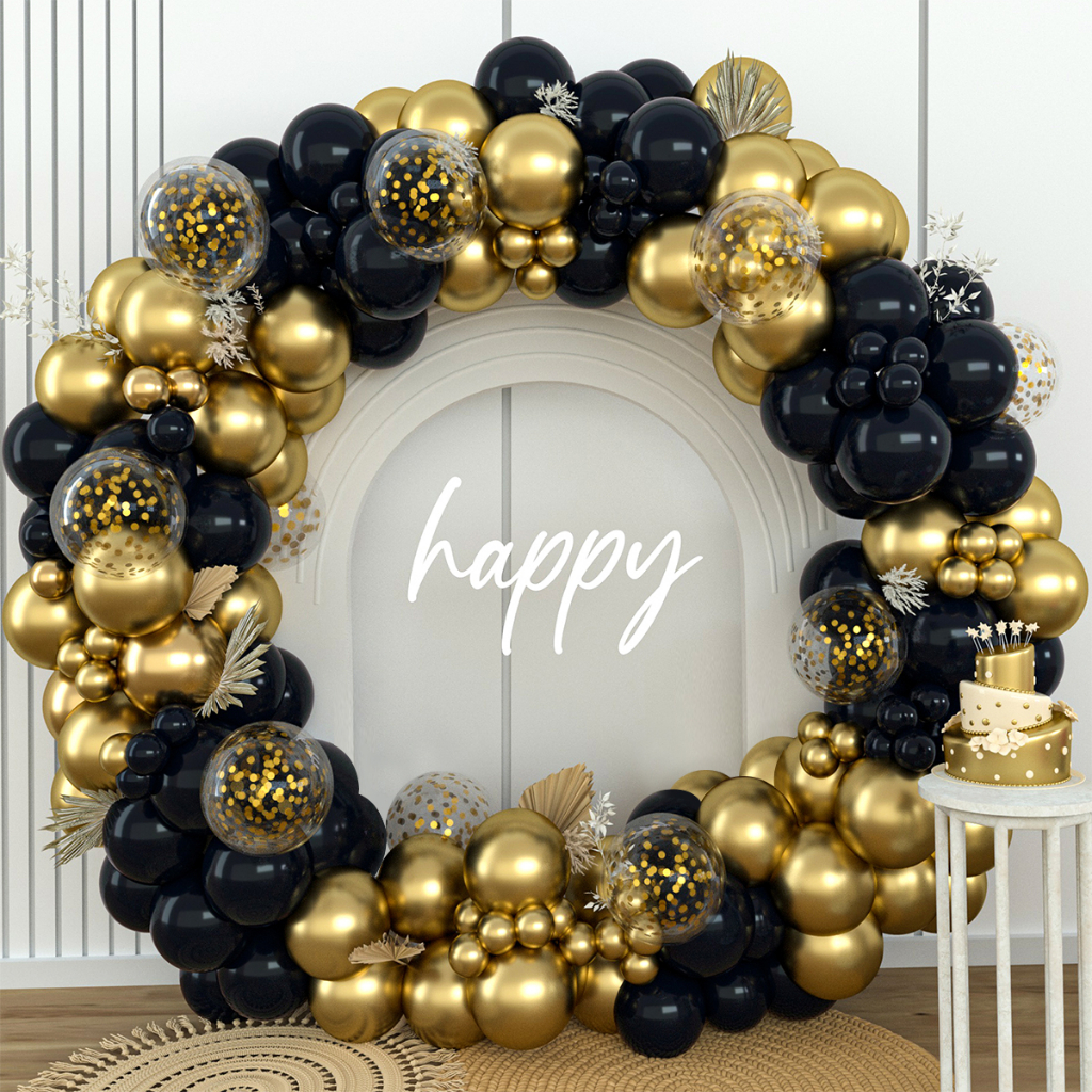 152pcs Classic Black Gold Balloon Garland Arch Kit para Aniversário e ...