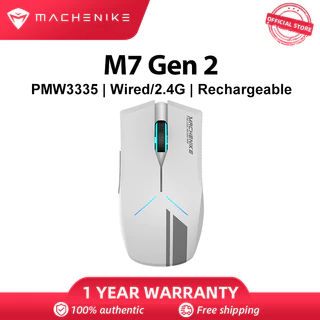 Machenike M7 Gen 2 Mouse com fio 2.4G sem fio de modo duplo para jogos RGB retroiluminado até 16000 DPI PMW3335 mouse para PC desktop computador laptop notebook