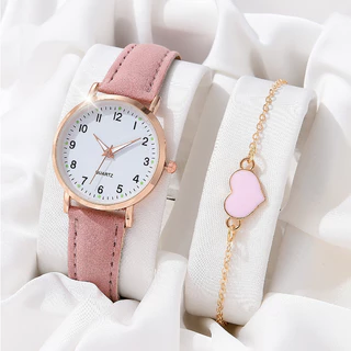 Relógio Coreano Fashion Watch Belt Feminino Feminino Feminino Luminoso de Quartzo Pulseira Fina 2 Peças Novo Estilo Rosa Preto