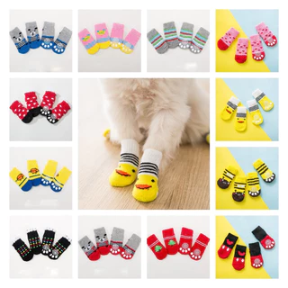 4 peças de Meia Para Pet Cães Gatos Antiderrapante Sapatos Socks Frio Protetoras Patas Grossas Acessórios Meia para Cachorro e Gato Pet Antiderrapante tamanhos P M G