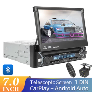 Rádio 1 Din Carro Tela Retrátil Android Auto Carplay Reprodutor Multimídia De 7 Polegadas MP5 Player Com Bluetooth FM AUX