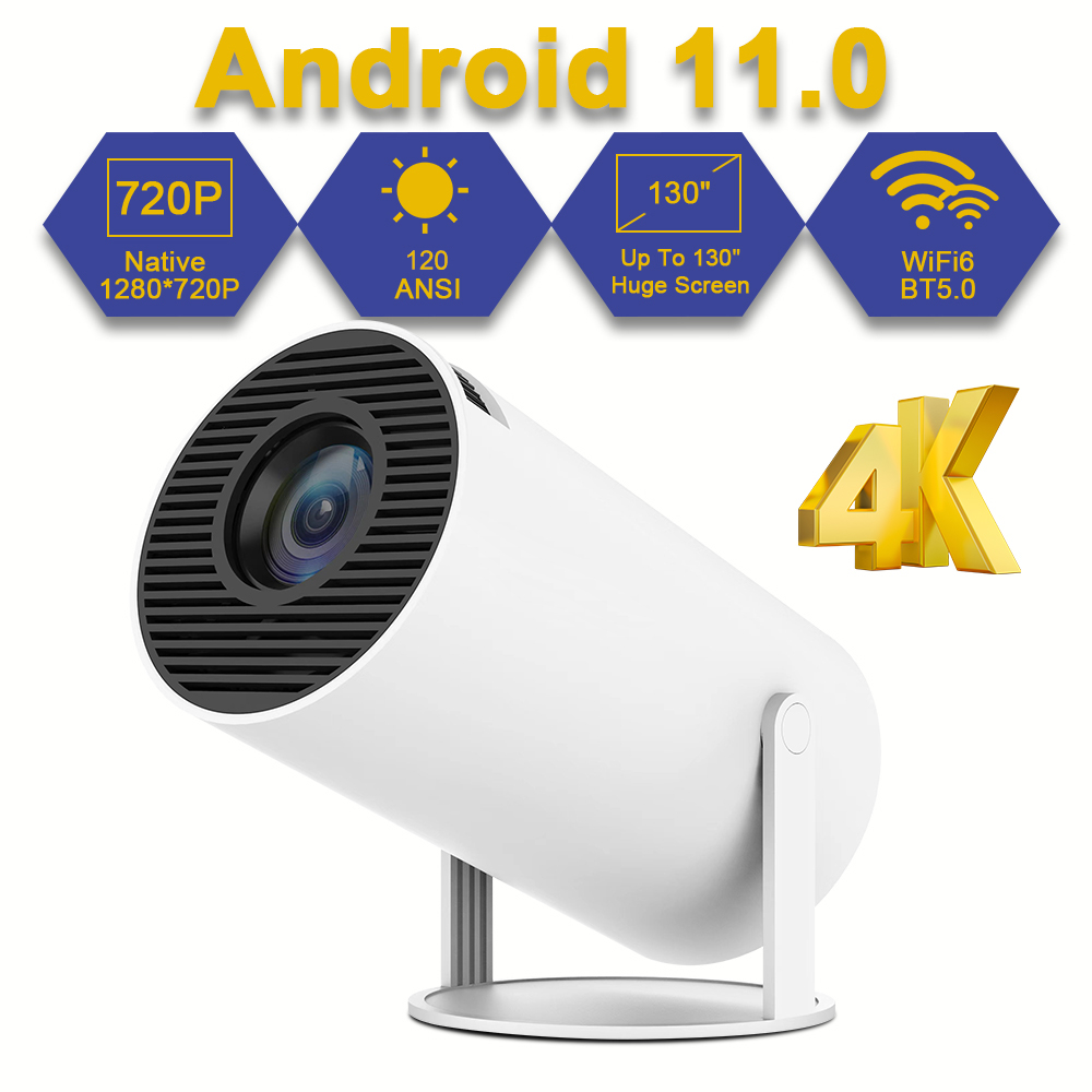 Projetor 4K Android 11 HY300 Dual Wifi6 120ANSI Allwinner H713 BT5.0 1080P 1280 * 720P Portátil De Cinema Ao Ar Livre