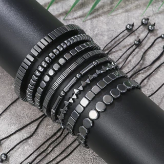 Pulseira De Hematita Preta Clássica Ajustável Mulheres Homens Cura Irregular De Contas Pulseiras De Saúde Perda De Peso Jóias Trançadas