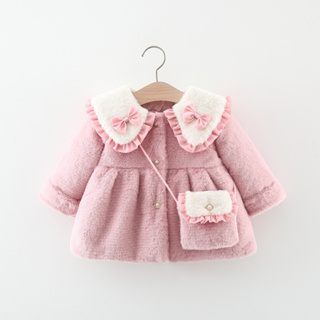 2023 Inverno Novo Casaco Simples De Cor Sólida Para Bebês-Roupa De Manga Comprida Crianças Espessa + Bolsa (0-3 Anos De Idade)