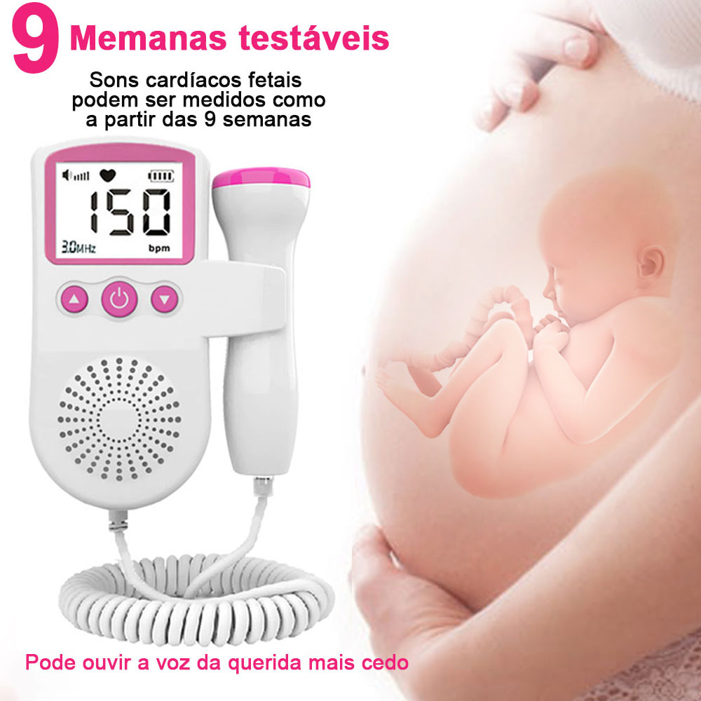 Estetoscópio Fetal Doppler Fetal Doppler para Mulheres Grávidas em Casa Monitor de Frequência Cardíaca Pink Backlight LCD com Sonda Estetoscópio Ultrassônico para Mulheres Grávidas
