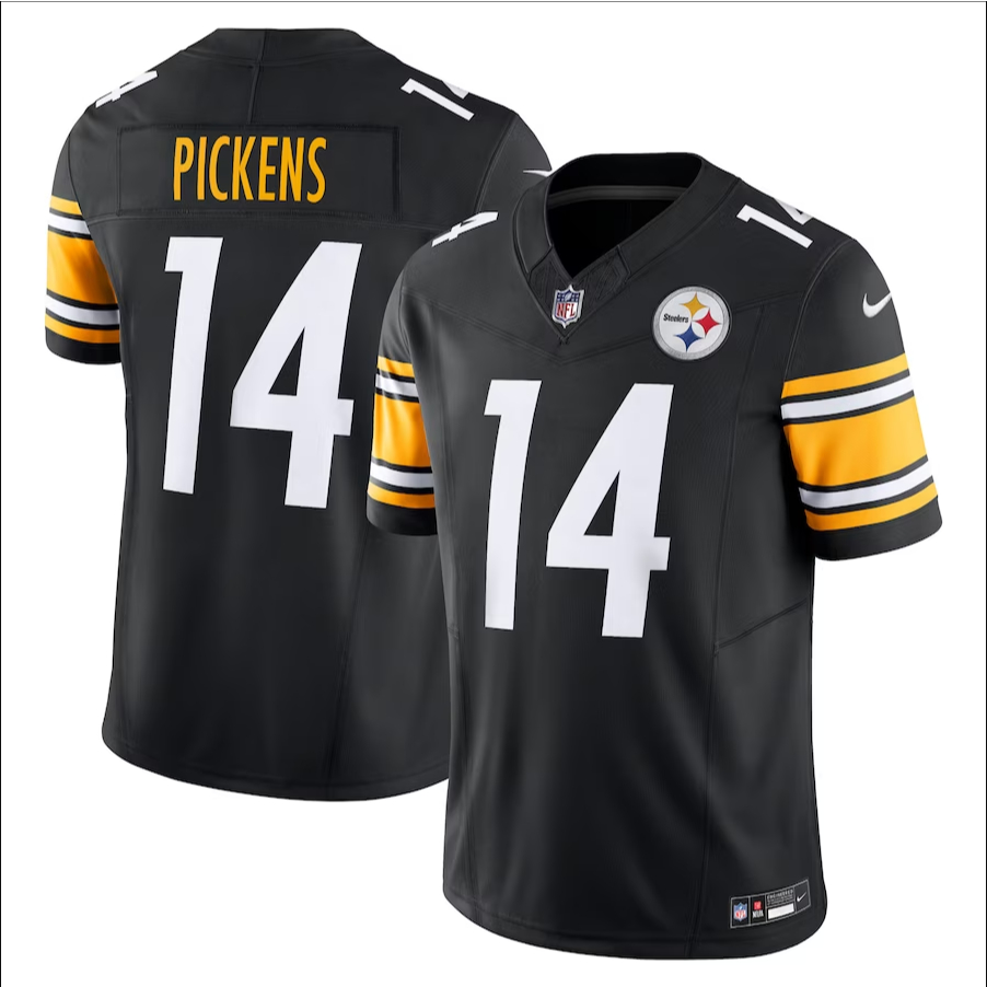 Homens Camiseta 2023NFL Pittsburgh Steelers George Pickens 2024 Vapor Preto F.U.S.E. Limitada Camisa De Futebol Americana Jersey