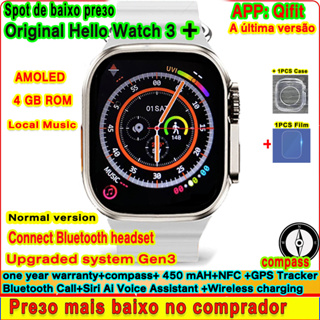 4GB ROM Relógio Hello Watch 3 + Inteligente Original PLUS AMOLED NFC Bússola 49mm iwo Smartwatch Atualizado H11 H12 Série Ultra