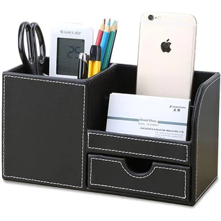 Organizador De Mesa Material De Escritório Caddy Pu Couro Caixa De Armazenamento Multifuncional Caneta/Lápis , Telefone