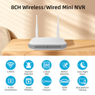 WIFI NVR Mini 8CH 5MP/8CH 3MP Icsee Gravador De Vídeo Para Sistema De Segurança Sem Fio TF Card Slot Face Detection P2P H . 265 ICsee XMeye Yoosee All can be used auto-pairing
