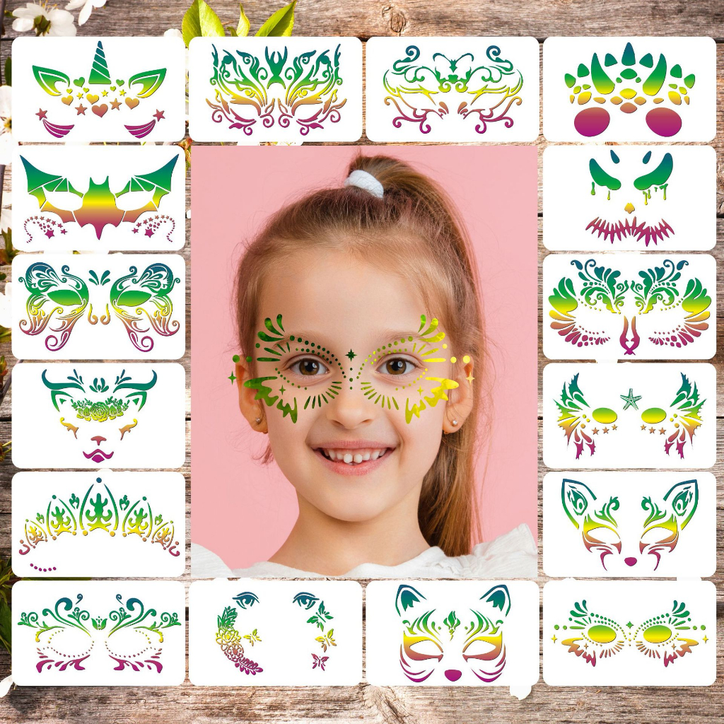 16 Stencil Rosto Facial Moldes Pintura 5cm Desenhos Infantil