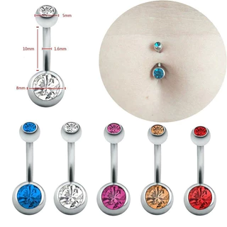 Jóias de Perfuração do Corpo, Clássico Anel de Botão de Barriga Duplo Diamante de Aço Inoxidável, Prego de Botão de Barriga, Várias Cores à Escolha