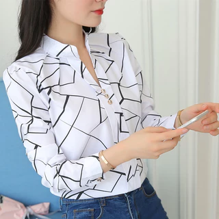 Novo Estilo De Camisa casual De Manga Comprida Listrada Solta Com Colarinho Branco Solto Pulôver Feminino