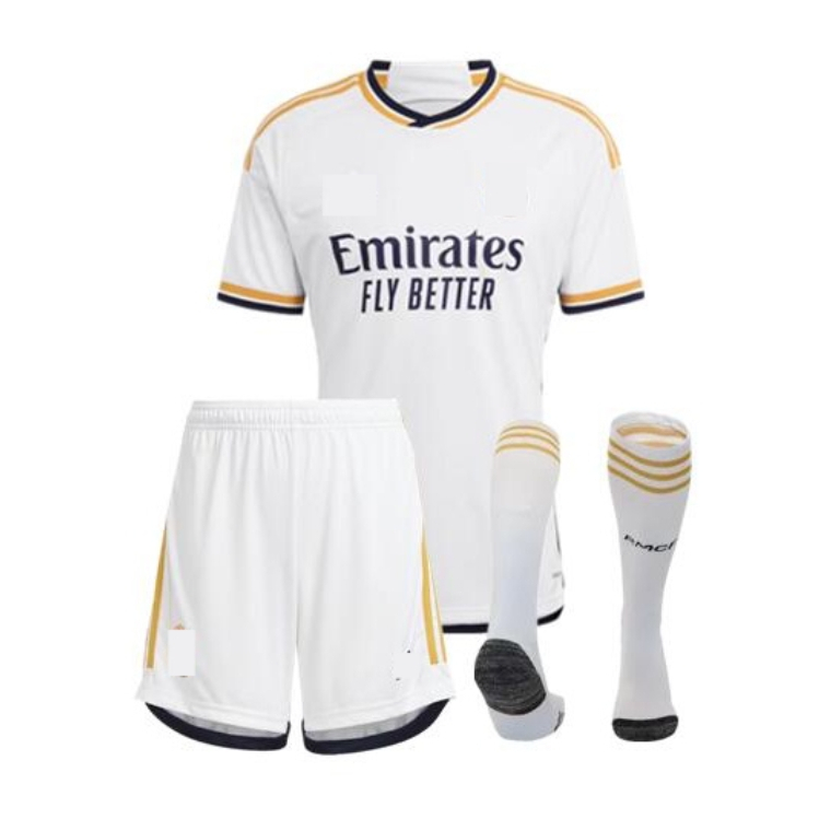 Novo 2023/24 Infantil Camisa de Time Conjunto RMD Branca Camisa de futebol Meião Shorts Kit Presente aniversário