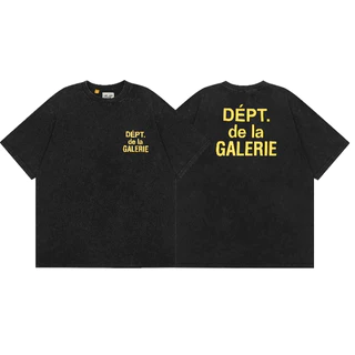Street Wear Top Galeria Vintage Dept de la GALERIE Tee Tee de Palha Francesa Impressão Água de lavagem em estresse Camiseta de manga curta de alta qualidade Homens Mulheres Mesmo Estilo Versão solta