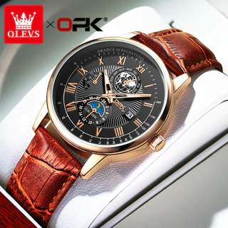 OLEVS 8153 Relogio Masculinos De Quartzo De Luxo À Prova D'água Chronograph Preto Marrom Couro Original
