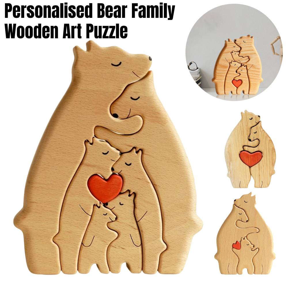 Personalizado Urso Família Estátua Elefante Arte Puzzle Desktop Ornamento Madeira Quebra-Cabeça Coração Decoração Casa Dia Das Mães Aniversário