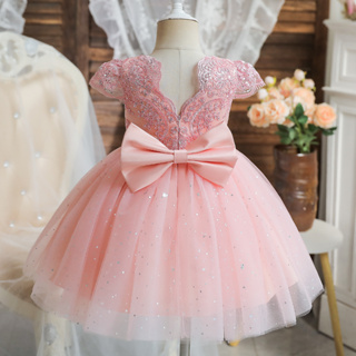 Vestido Infantil de Festa Rose com Branco Luxo Realeza Princesa Menina  Batizado