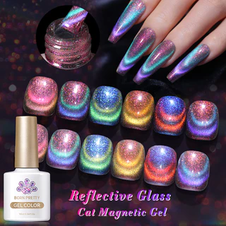BORN PRETTY 10ml Vidro Refletivo Duplo Gato Gel Magnético Brilhante Arco-Íris Cor De Unhas Varnis Semi Permanente