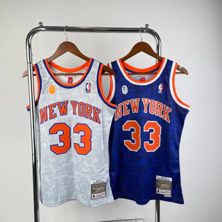 Prensagem A Quente Jersey Mens New York Knicks Patrick Ewing BAPE X Mitchell Ness 1991-92 White/Blue Hardwood Clássicos