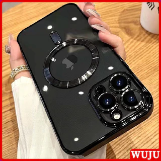 WUJU Plating Luxury Wireless Charging Estojo Magnético Transparente Case Capa Capinha De Celular Para iPhone 15 14 13 12 11 Pro Max