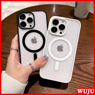 WUJU Carregamento sem fio magnético acrílico transparente fosco Case Capa Capinha De Celular Para iPhone 11 12 13 14 15 Pro Max XR X XS Max 7 8 14 15 Plus