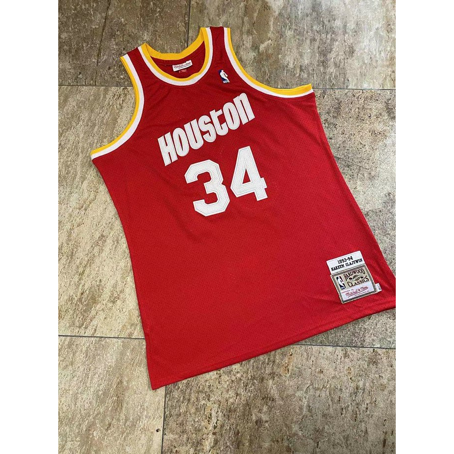 Homens Camiseta Houston Rockets Hakeem Olajuwon Camisa 2023nba Mitchell & Ness Red Regata Hardwood Clássicos Swingman Basquetebol Jersey
