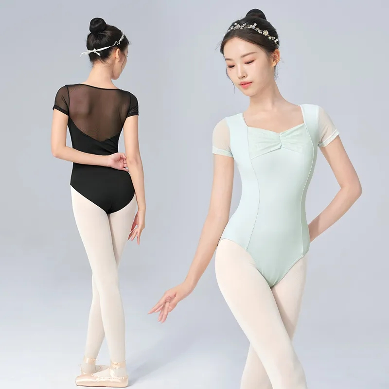 Collant De Balé Adulto Feminino Malha Manga Curta Bodysuits De Dança ...