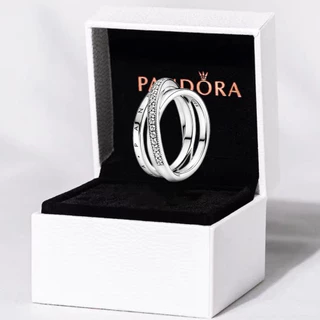 [Entrega 24 Horas] S925 Prata Oferta de tempo limitado PAN Honey Inlaid Staggered Three-Ring Ring Anel Simples de Presente Diamante